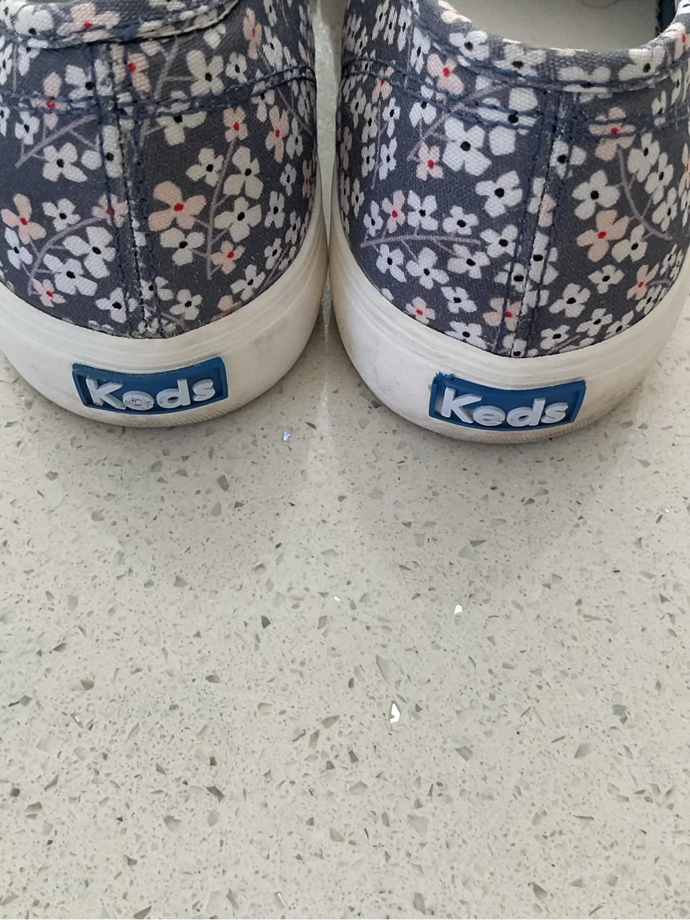 Keds Kids Navy Floral Slip-On Sneakers with White & Pink Accents Size 9